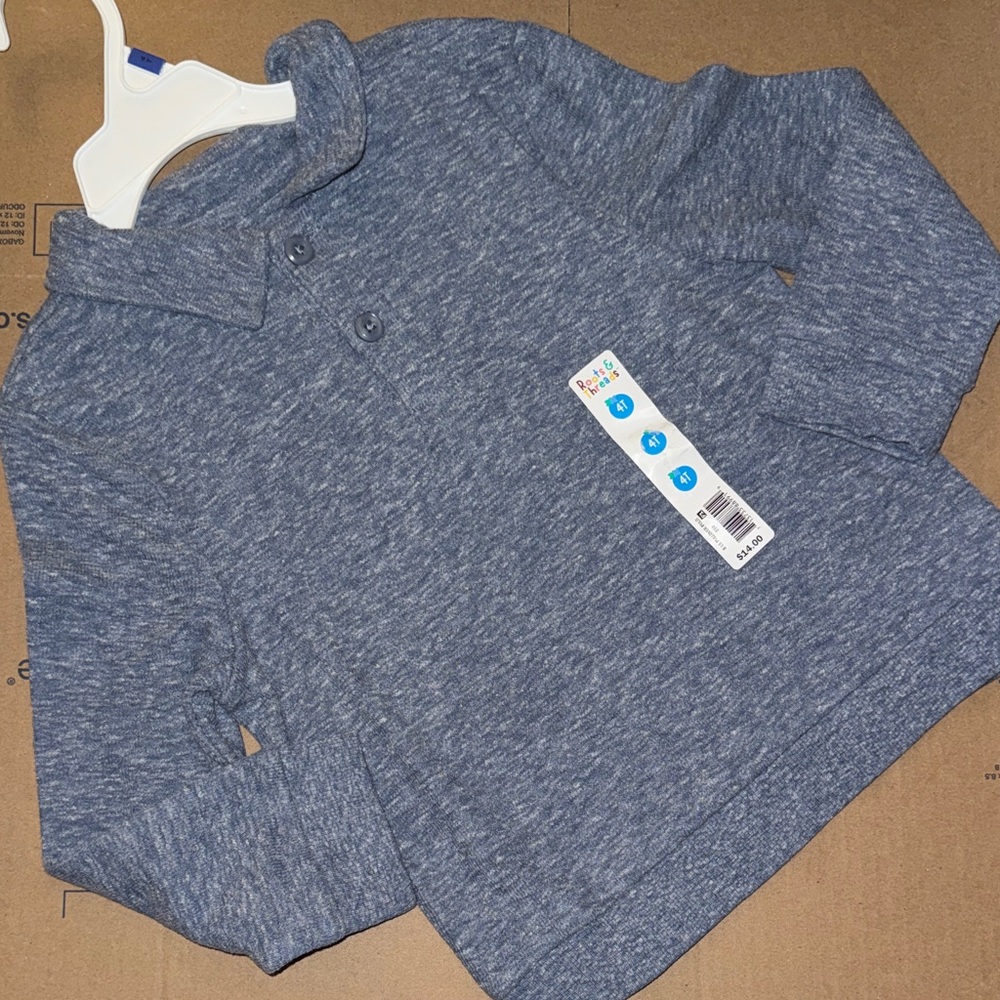 Children's Long Sleeve Polo Tee - Blue Heather